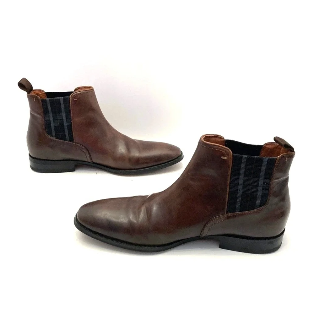 Florsheim Brown Leather Belfast Chelsea Boots Mens 7 M Plain Toe Plaid Gore